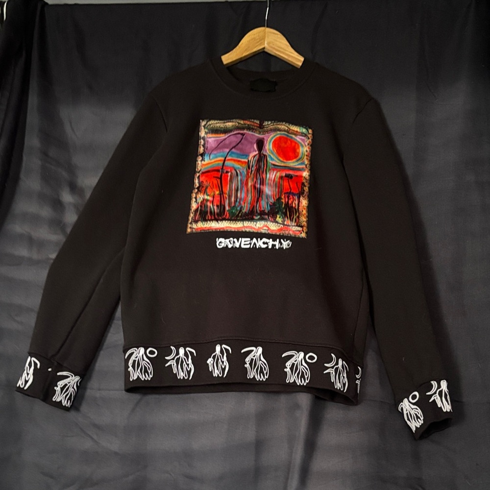 Givenchy Black Crewneck Sweatshirt with Multicolor Abstract Patch